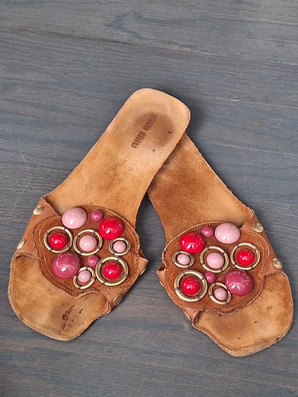 miu miu archive vintage stone embellished flat shoe sandals / 39